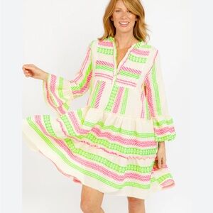 Anthropologie Pink and Green Long Sleeve Dress